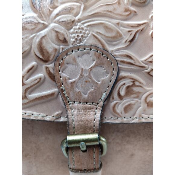 Patricia Nash Saddle Tan Leather Rosolini Tooled Buckle Flap Crossbody Bag EUC - Picture 5 of 16